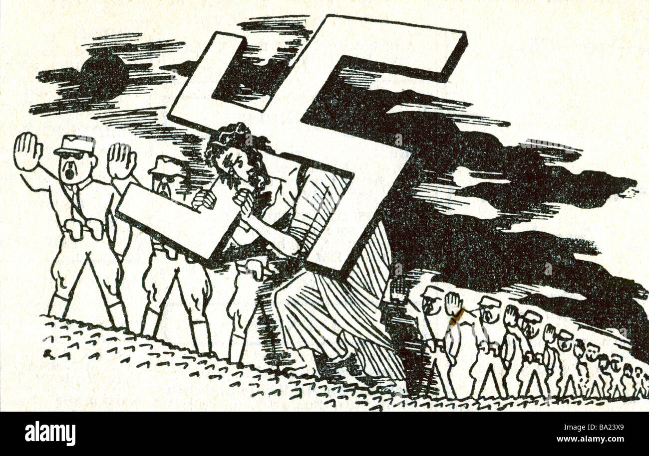 Nazism / National Socialism, propaganda, caricature 'Germany`s way of the cross after Hitler`s seizure of power', from 'Lidove Noviny', Czechoslovakia, 1933, Stock Photo